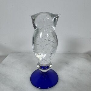 Murano Owl Silvestri Italy Cobalt Blue Bubble Glass Bullicante Figurine